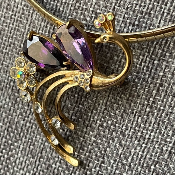 Peacock Bird Purple Swarovski Elements Crystal PENDANT BROOCH ONLY - Picture 10 of 10